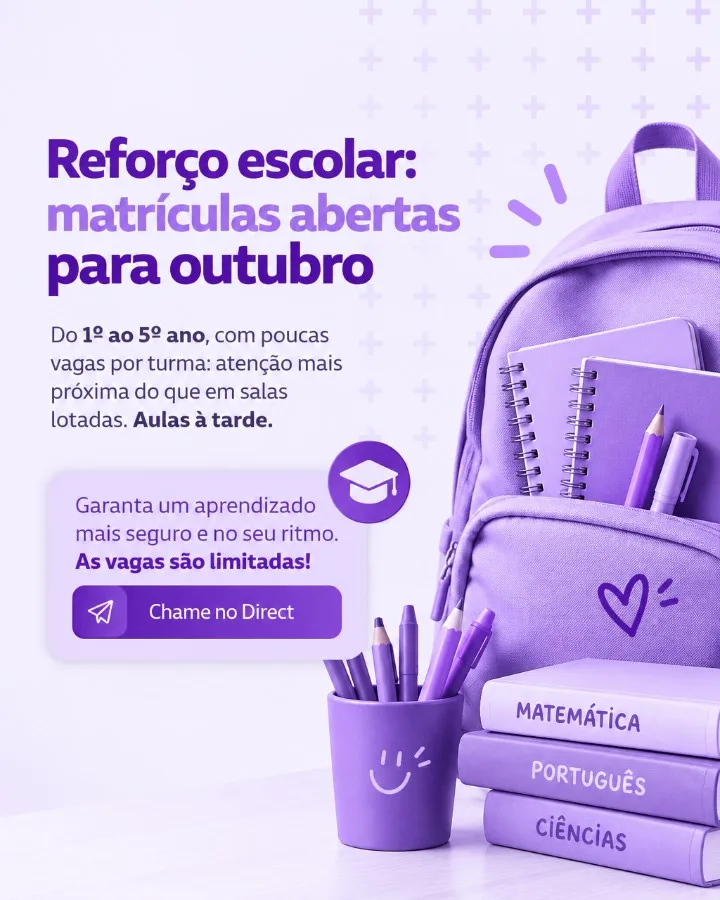 Publicação do Cantinho do Saber: matrículas abertas para o reforço escolar